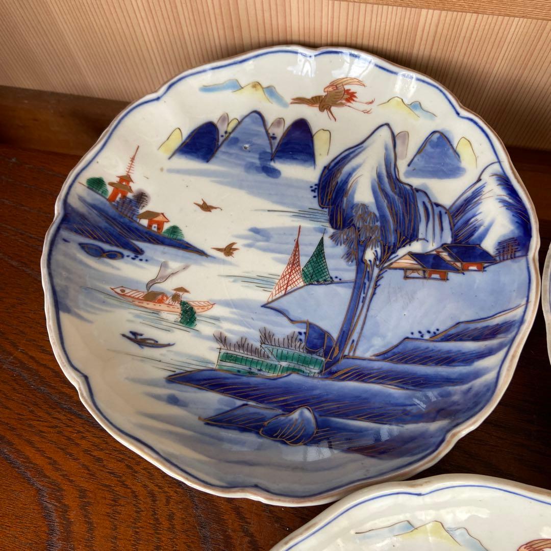 色絵古伊万里風景鳥の図中皿三客 - メルカリ