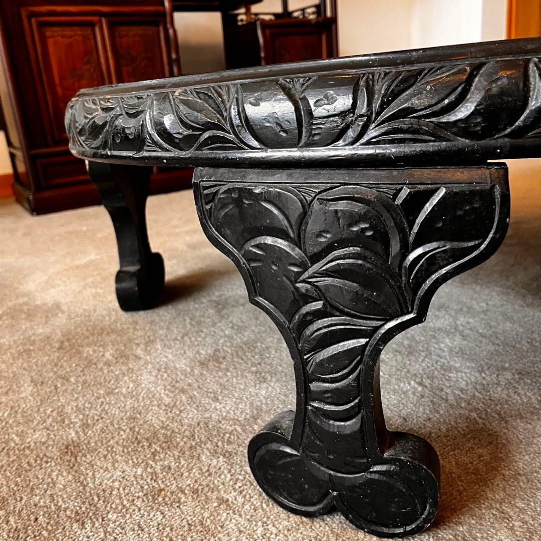 中国骨董 唐家具 飾彫り 卓 座卓 ちゃぶ台 センターテーブル 古家具レトロ