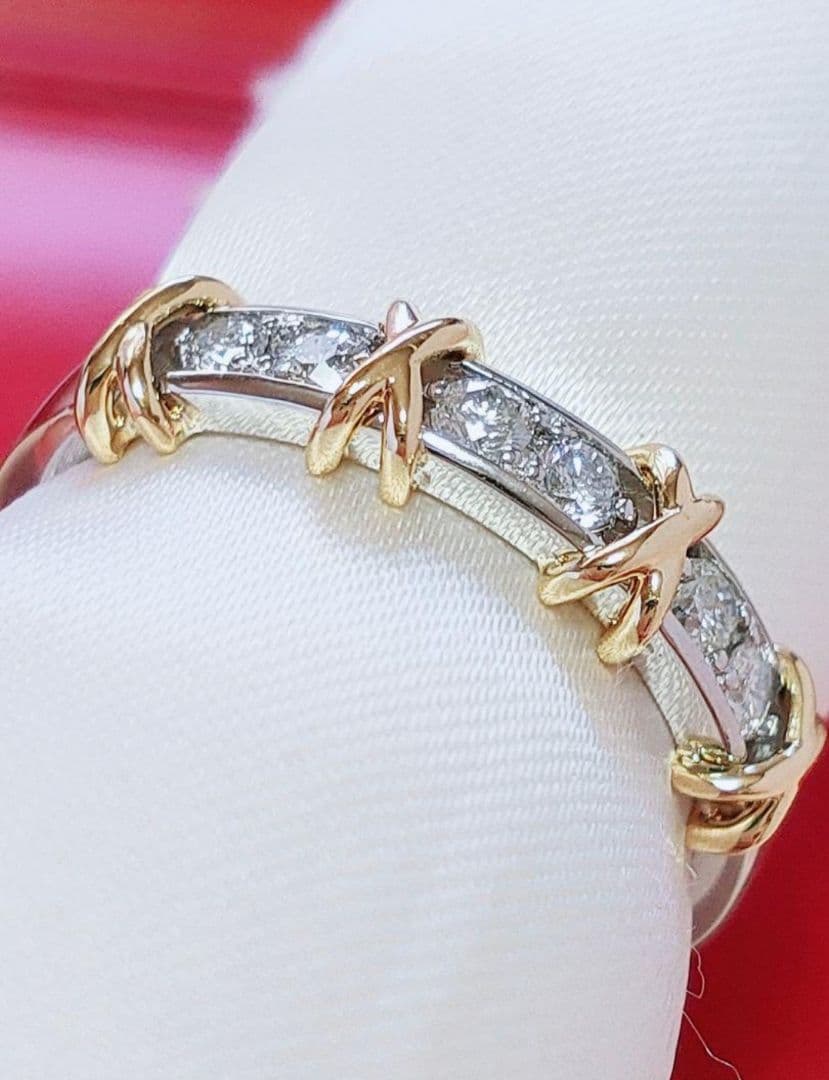 新作 未使用 k18 pt950 天然ダイヤモンド 0.20ct リング