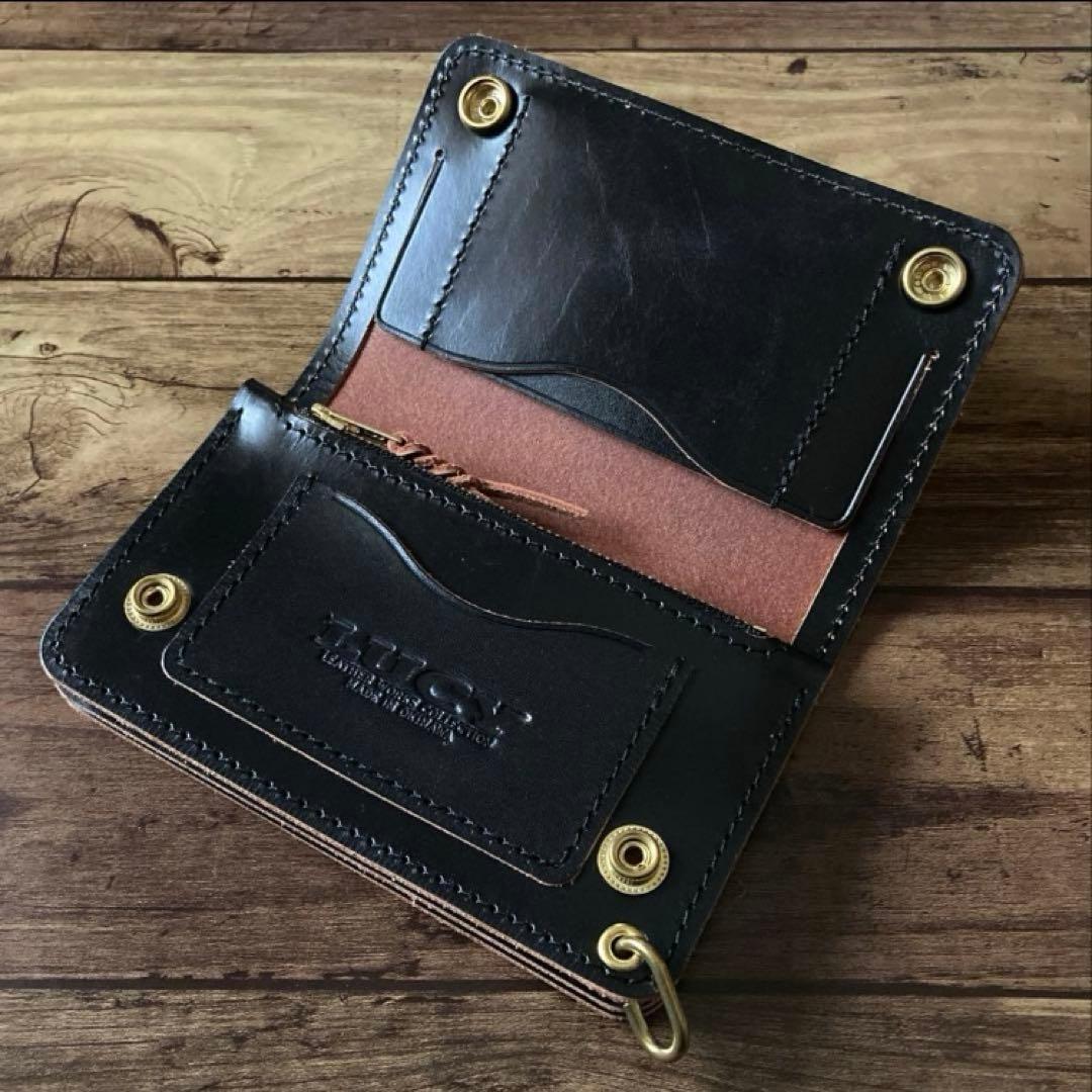 【やっほい】ミドルトラッカーウォレット 茶芯ブラック【お札を折らずに収納】