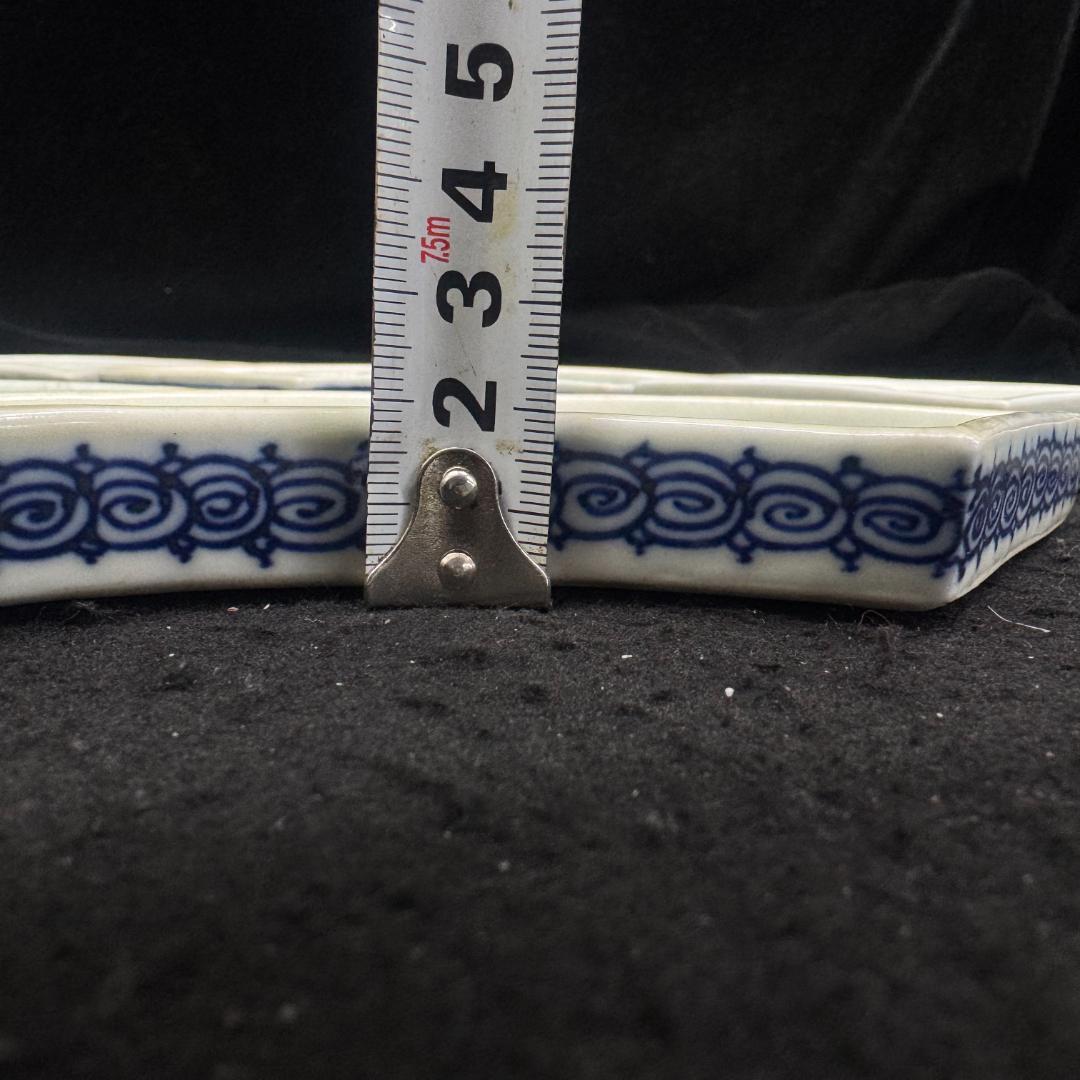 江戸時代 古平戸 染付山水文扇形 皿 7枚