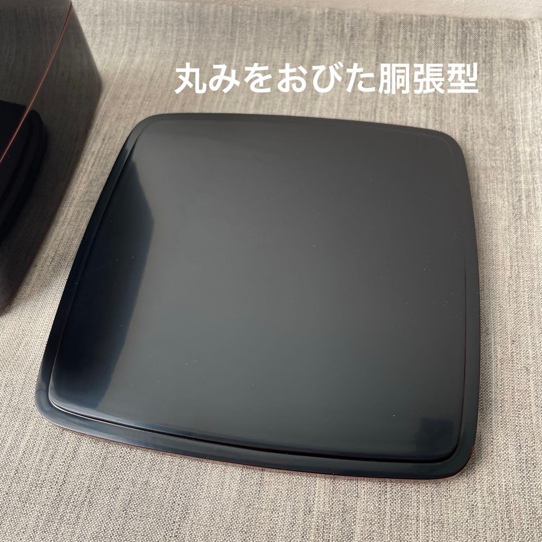 溜塗 木製 漆器 重箱 3段 19.5cm 黒　無地　胴張り