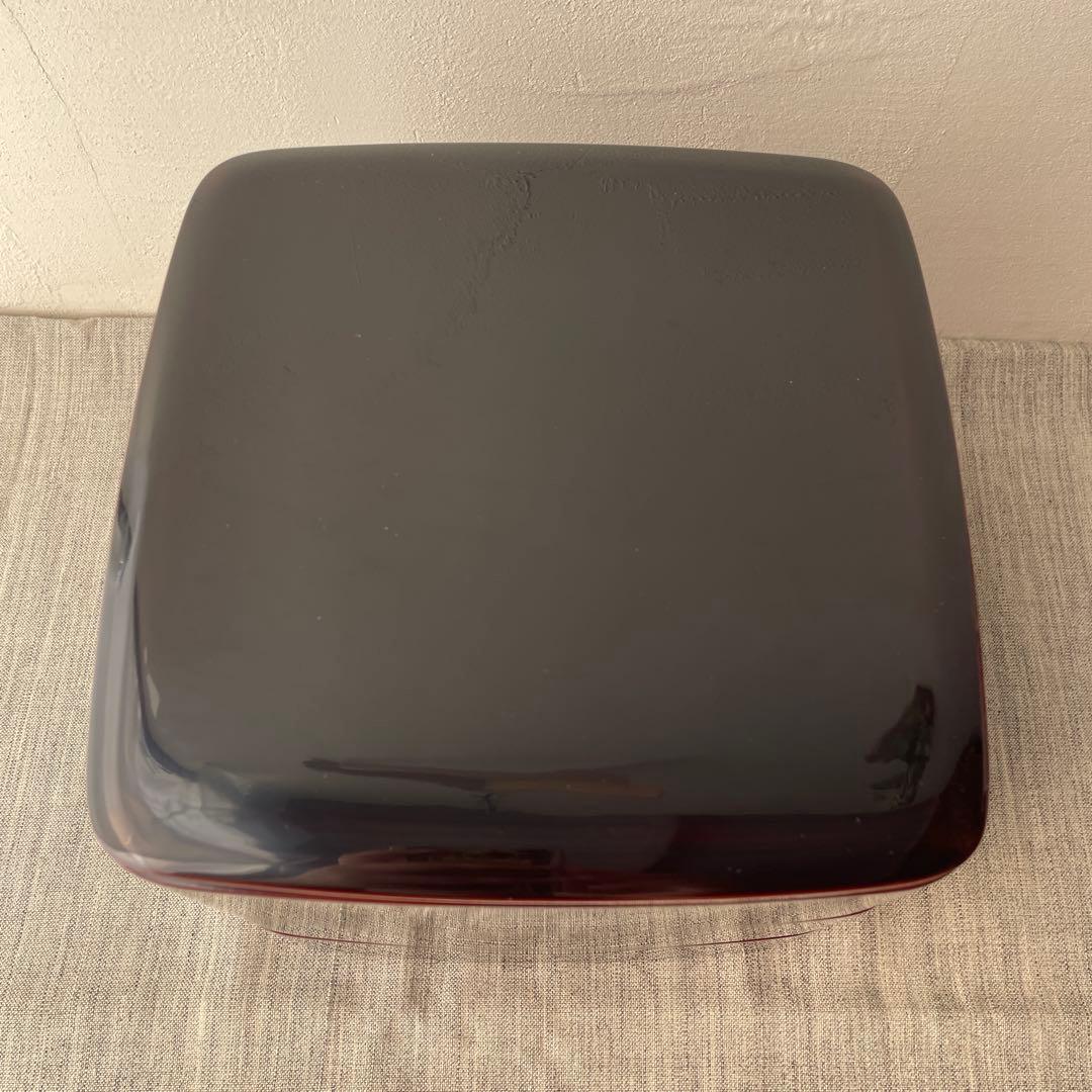 溜塗 木製 漆器 重箱 3段 19.5cm 黒　無地　胴張り