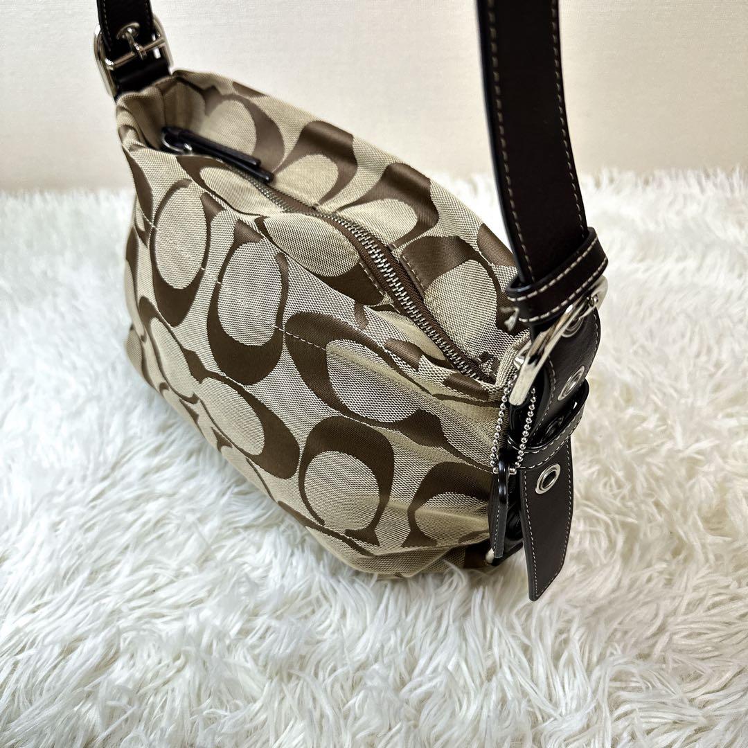 美品 COACH シグネチャー ワンショルダーバッグ ホーボー ブラウン Y2K