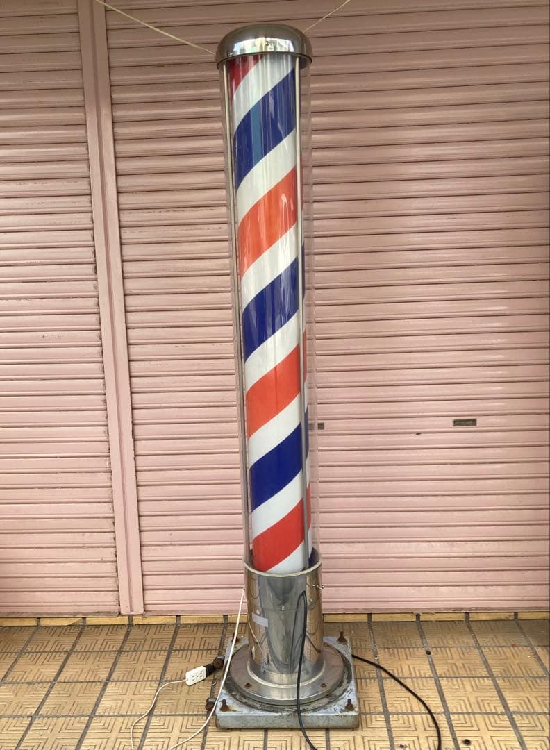 引取限定 サインポール 床屋さん 理髪店 看板 高さ約207cm 動作確認