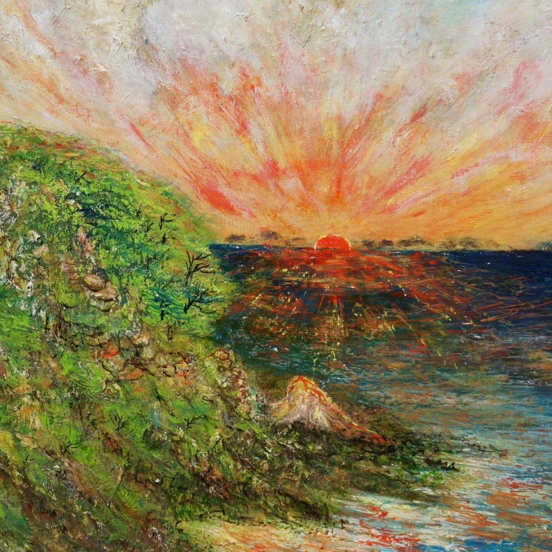 「夕日」 大きな絵画 油絵 F80号 風景画 瀬戸内海 迫力