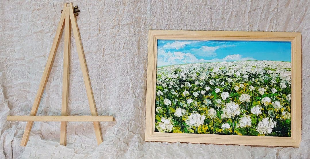 油絵 絵画 【シロツメクサの花畑】