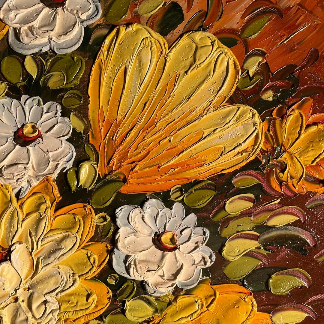 ★特大秀作★ 手書き油絵 花瓶の花 額付き インテリア 肉筆絵画 油彩画