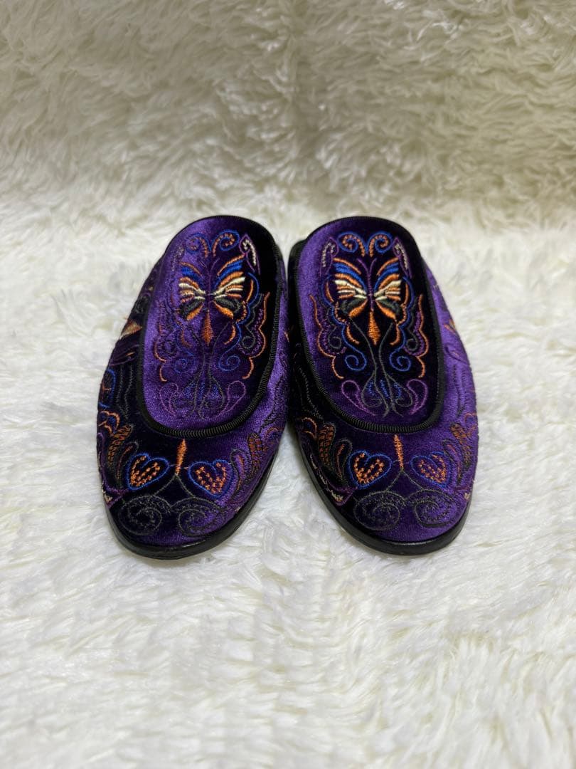 Needles ニードルズ バタフライ刺繍 ベルベットミュール 38