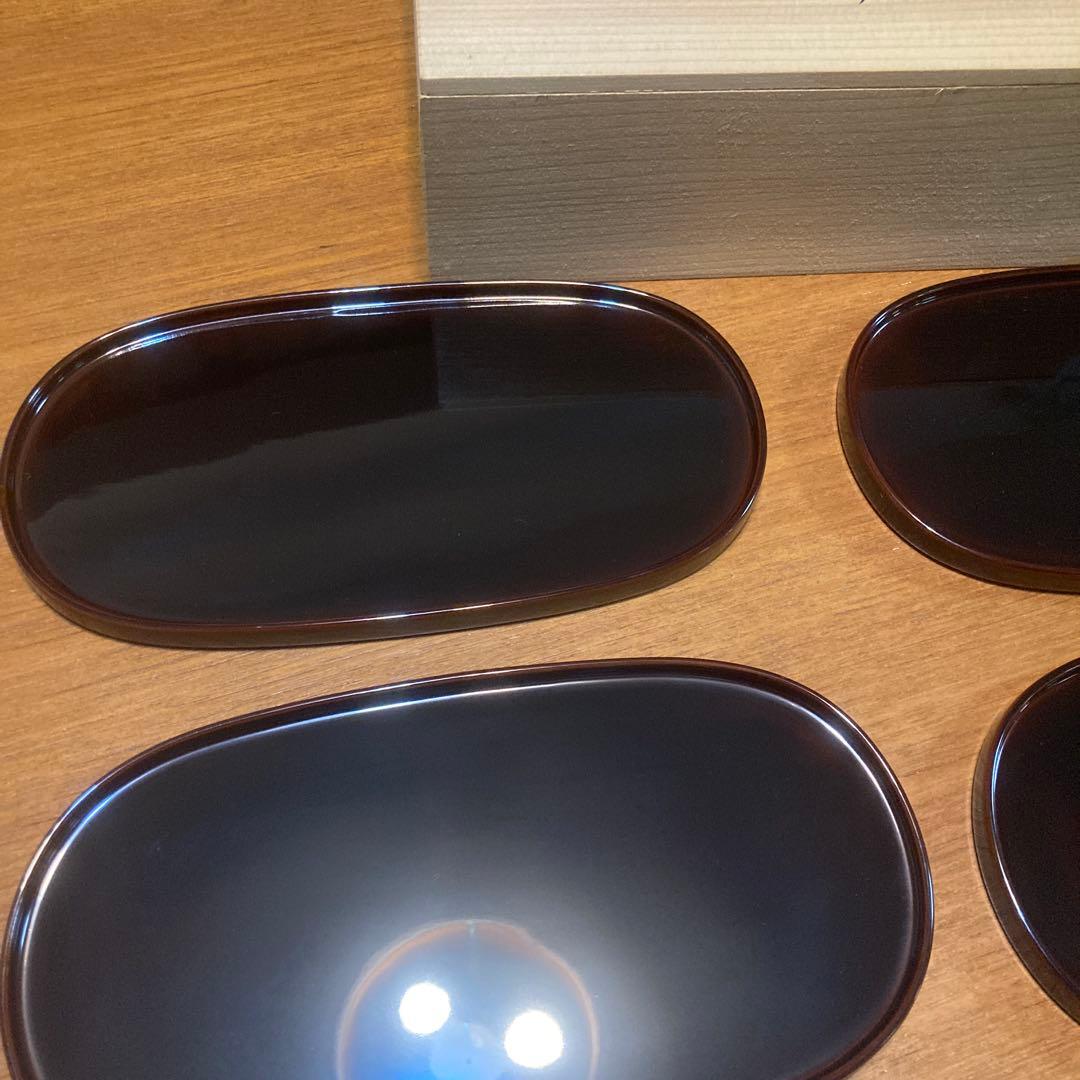 漆器 楕円形皿 5枚セット 木箱入り 越前塗