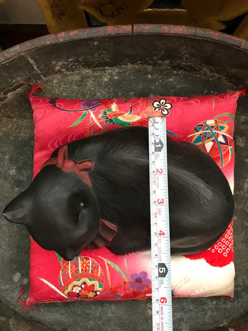 超希少 珍品 時代 骨董 猫 黒猫 眠り猫 置物 春画人形 枕絵 裏