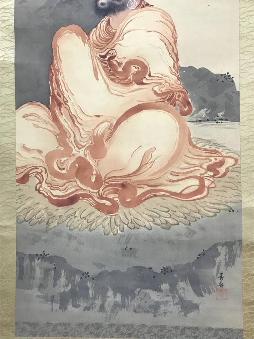 【真作】春林/朱達磨図/ダルマ図/人物図/掛軸/名家伝来/AC-383