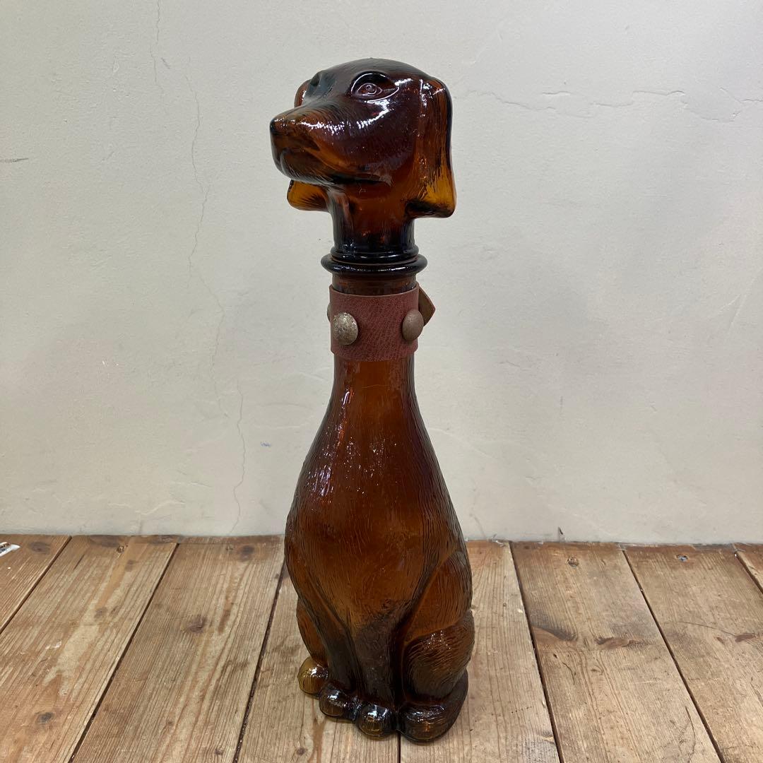 D-4 ③ ヴィンテージ ダックスフント ダキャンタ デカンタ アンバーガラス