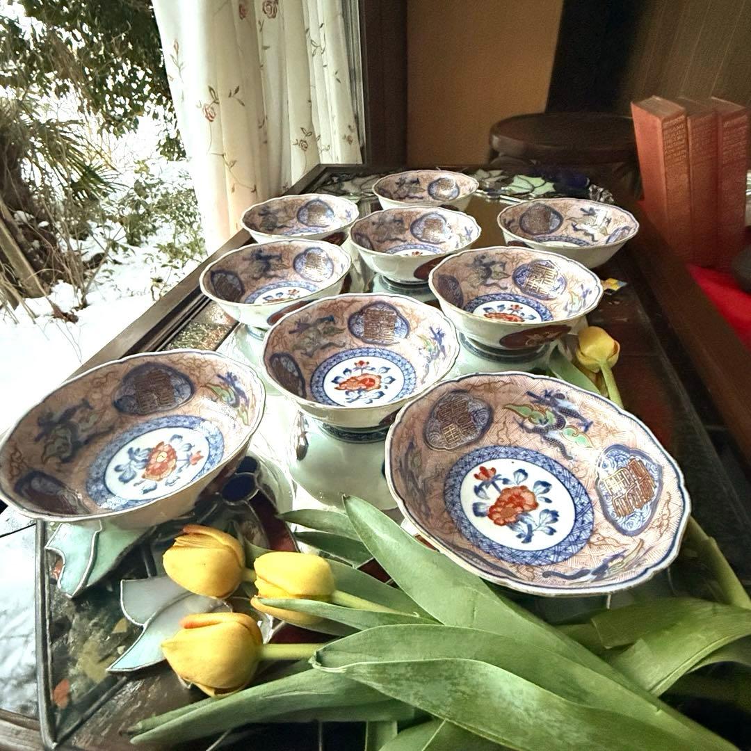 M様へ感謝お嫁入り 強運献上手大聖寺伊万里錦手Dragon 牡丹