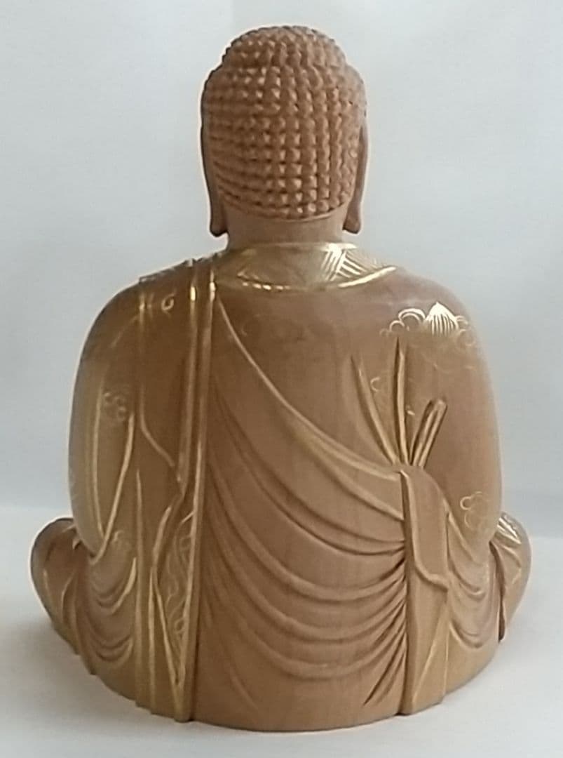 釈迦如来坐像 2.5寸 #328 像のみ 金彩有 お釈迦さま ◇白檀 木彫 仏像