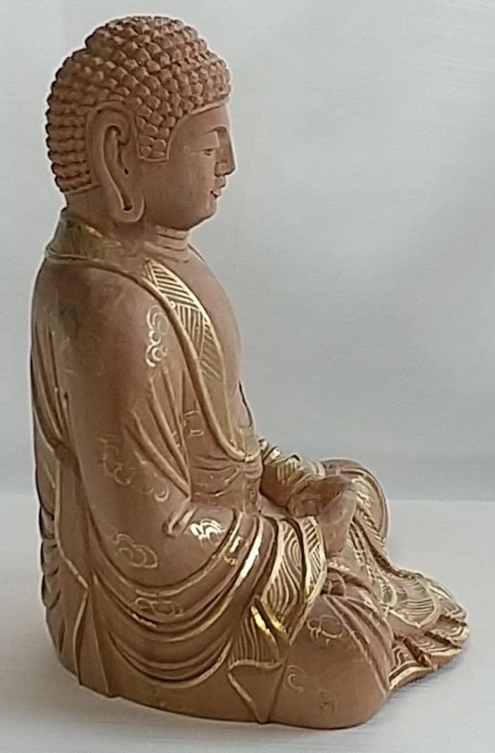 釈迦如来坐像 2.5寸 #328 像のみ 金彩有 お釈迦さま ◇白檀 木彫 仏像