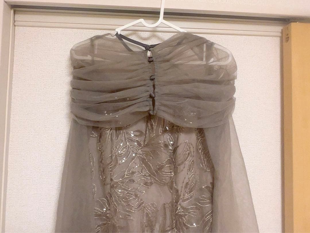 【LEJA】チュールオフショルダー花柄Iラインドレスワンピース 2点セット