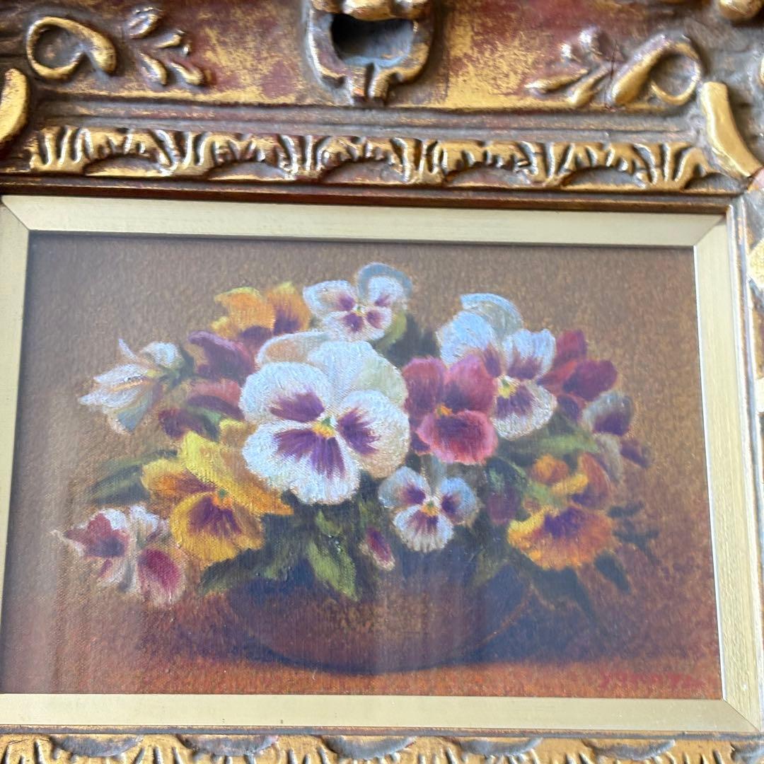 横田善夫「パンジー」油彩 SM 額装 研燦会創立 新潟出身 油絵 油画 絵画