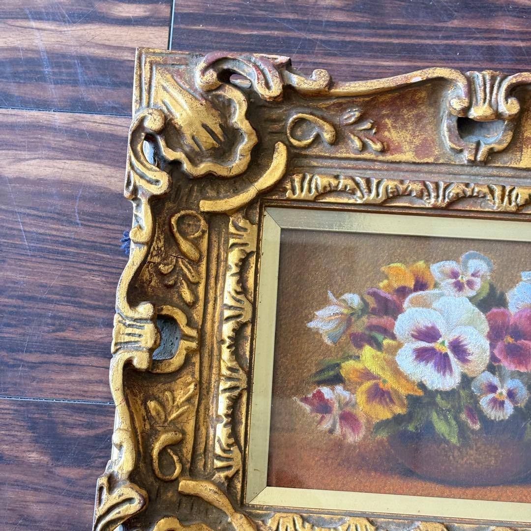 横田善夫「パンジー」油彩 SM 額装 研燦会創立 新潟出身 油絵 油画 絵画