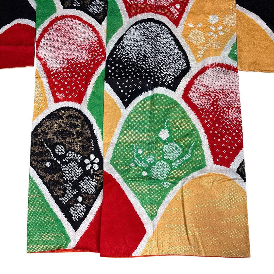 う19) 個性派‼️彩りの芸術✨総絞り 青海波文様 アンティーク振袖