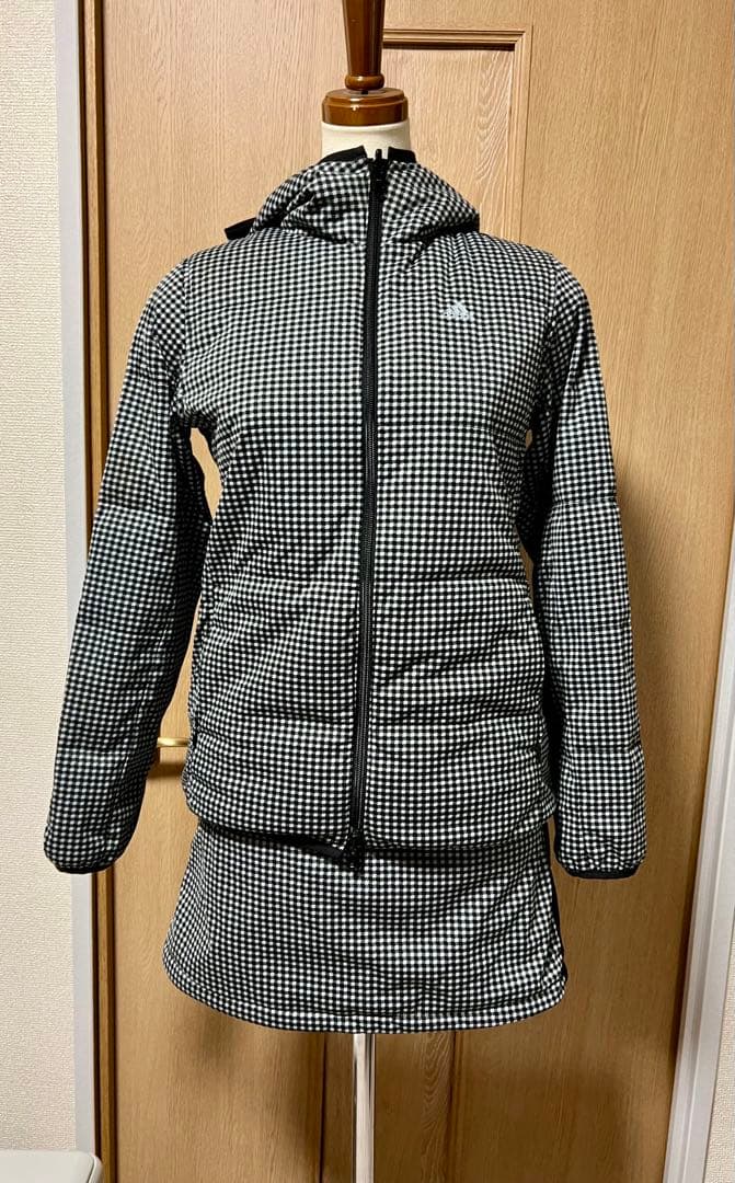 アディダスゴルフ リバーシブル中綿上下セット M ブラック×チェック｜軽量・美品