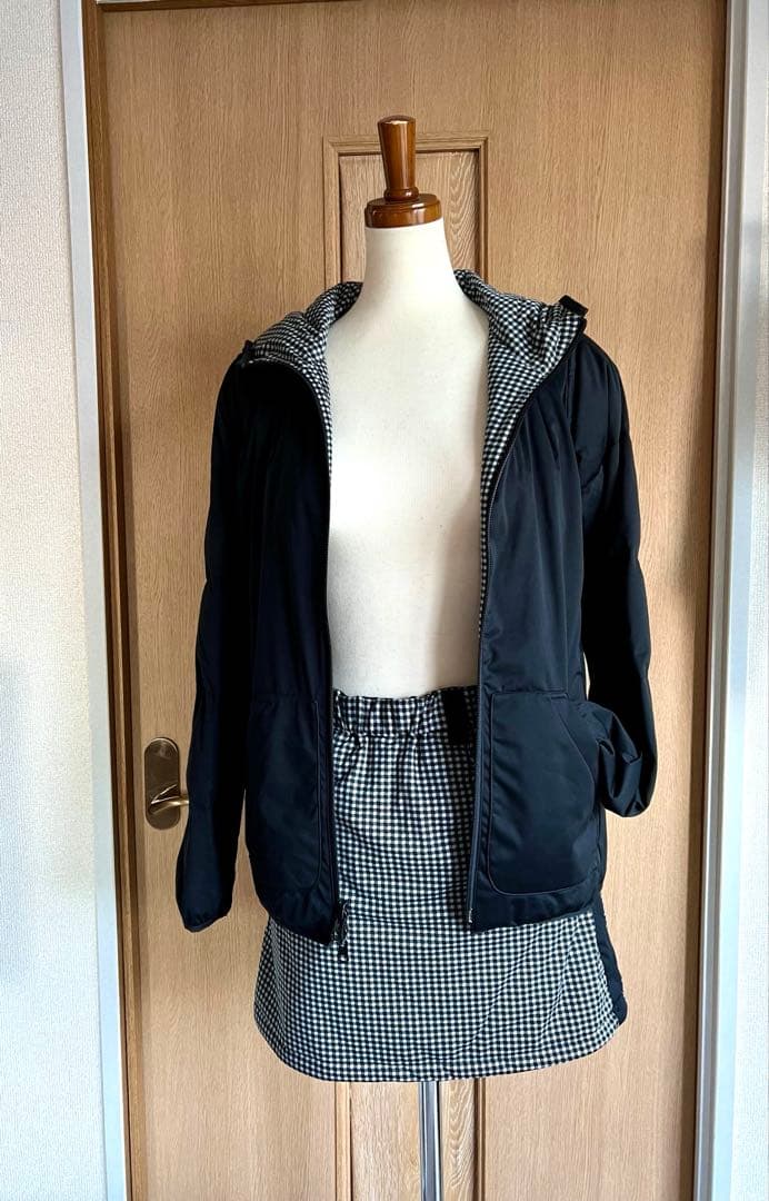 アディダスゴルフ リバーシブル中綿上下セット M ブラック×チェック｜軽量・美品