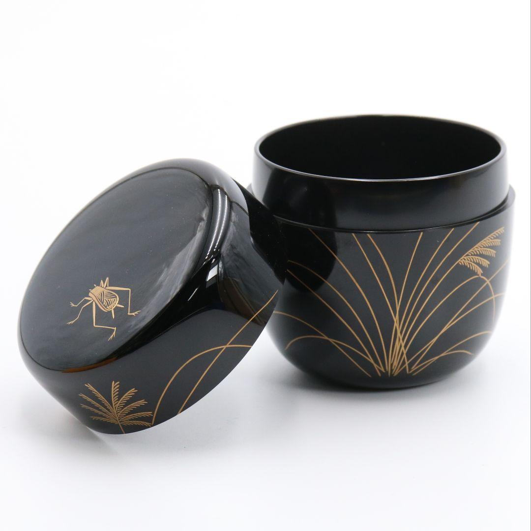 中村孝也作 鈴虫蒔絵中棗 金蒔絵 茶道具 共箱共布　V330　NT1