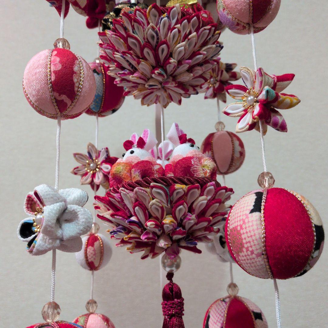 つまみ細工吊るし雛　髪飾り付き　お雛様　赤