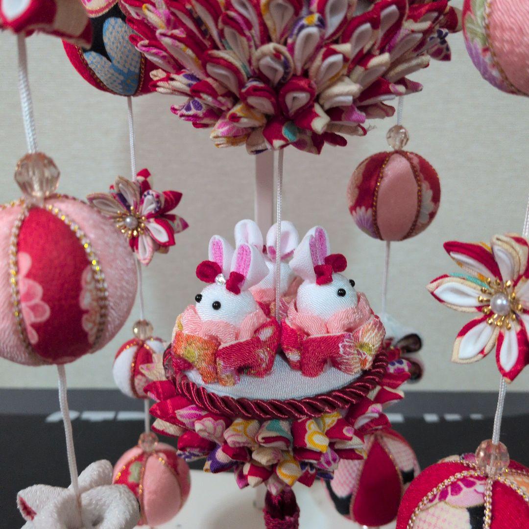 つまみ細工吊るし雛　髪飾り付き　お雛様　赤