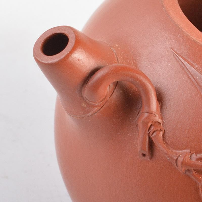 中国　紫砂　朱泥　葉文　急須　茶壷　在銘　C　R5760