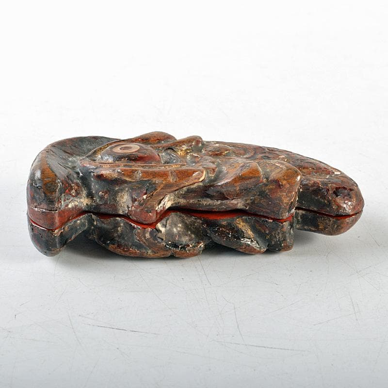 茶道具　唐物　漆塗　螺鈿装飾　魚　香合　時代箱　V　R6108