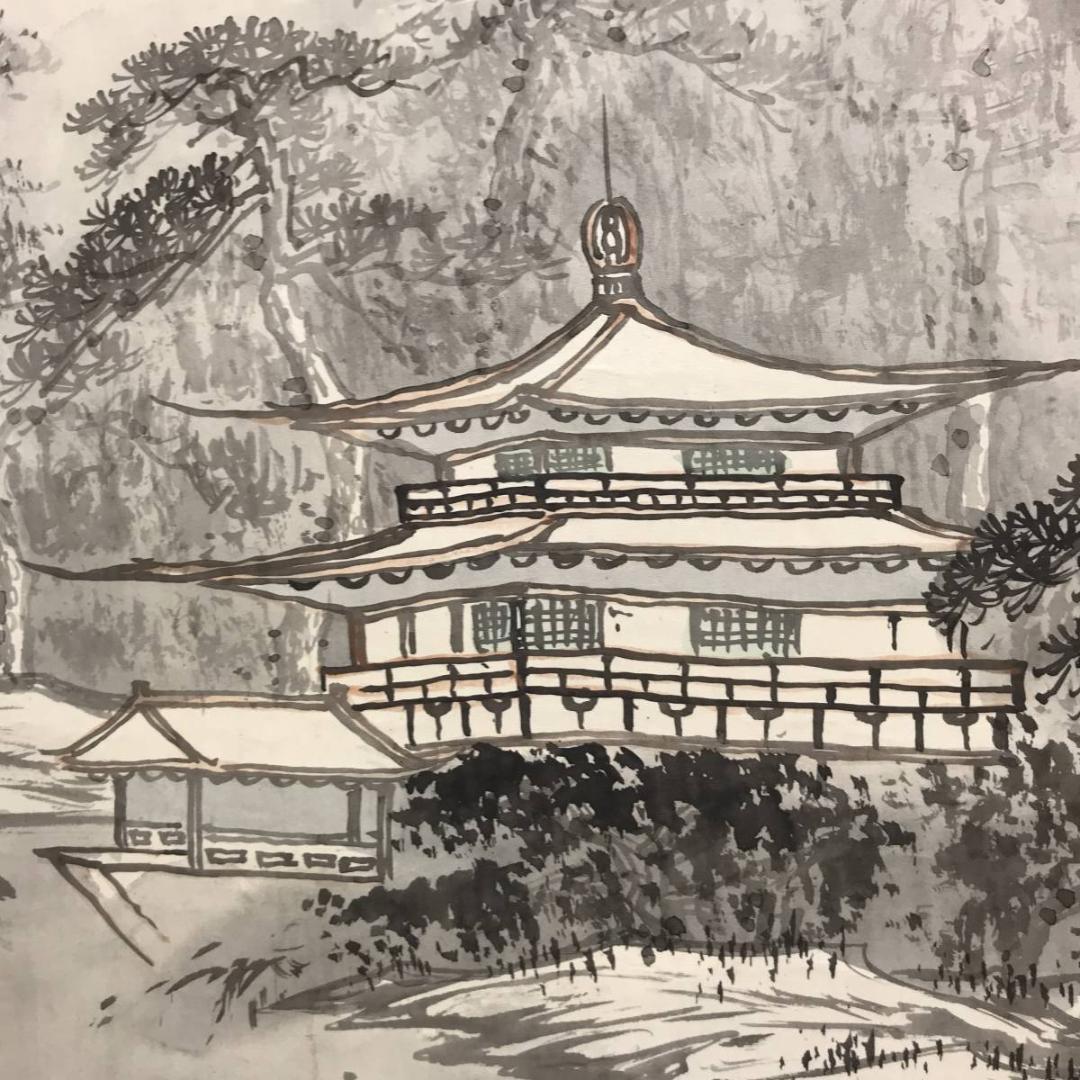 作者不詳/山水図/金閣寺/雪景金閣寺図/掛軸/名家伝来/AC-265