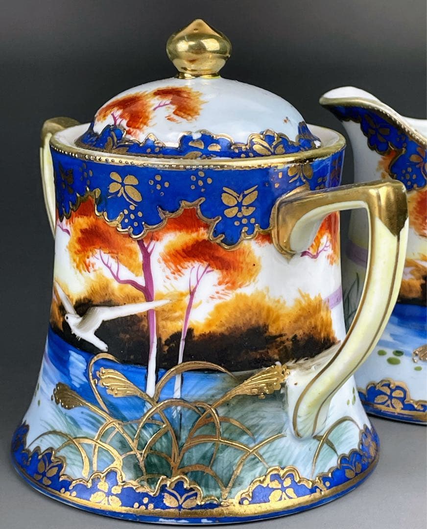 オールドニッポン カモメ 風景図 シュガーボウル クリーマー アールヌーボー