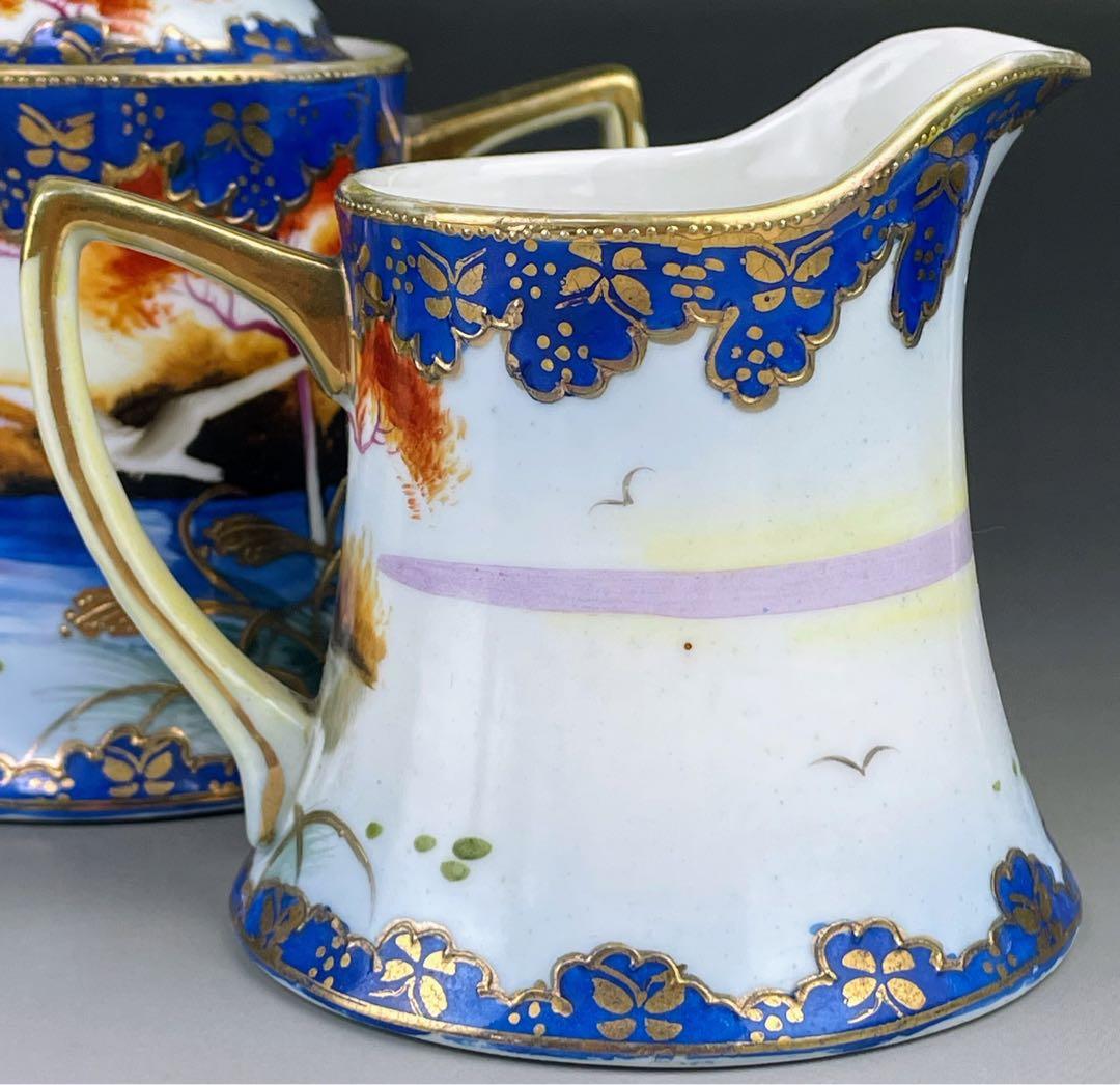 オールドニッポン カモメ 風景図 シュガーボウル クリーマー アールヌーボー