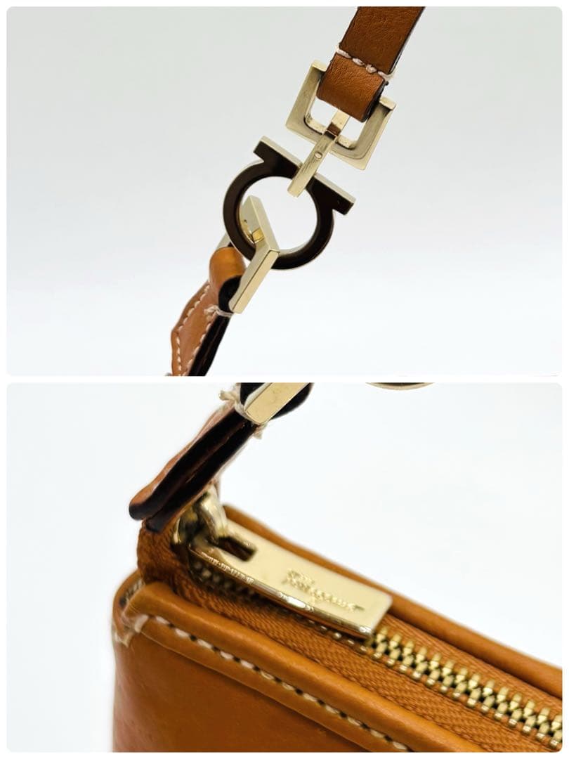 【美品】サルヴァトーレフェラガモ ショルダーバッグ レザー ガンチーニ キャメル