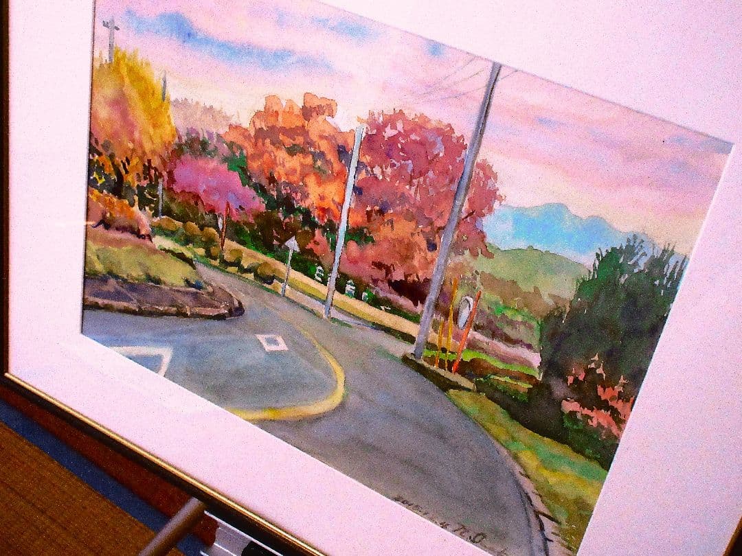 秋の風景 水彩画 額装済み F6サイズ 原画