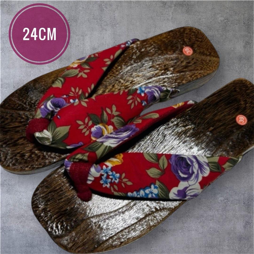 和装小物 焼桐下駄 華やか赤花柄鼻緒 24cm - メルカリ