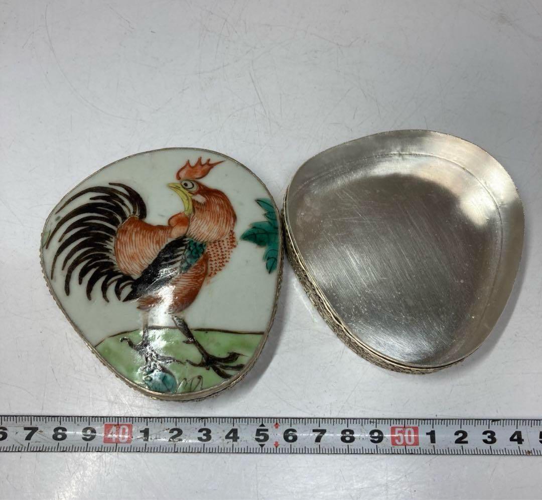 中国古玩 粉彩シャム銀蓋物