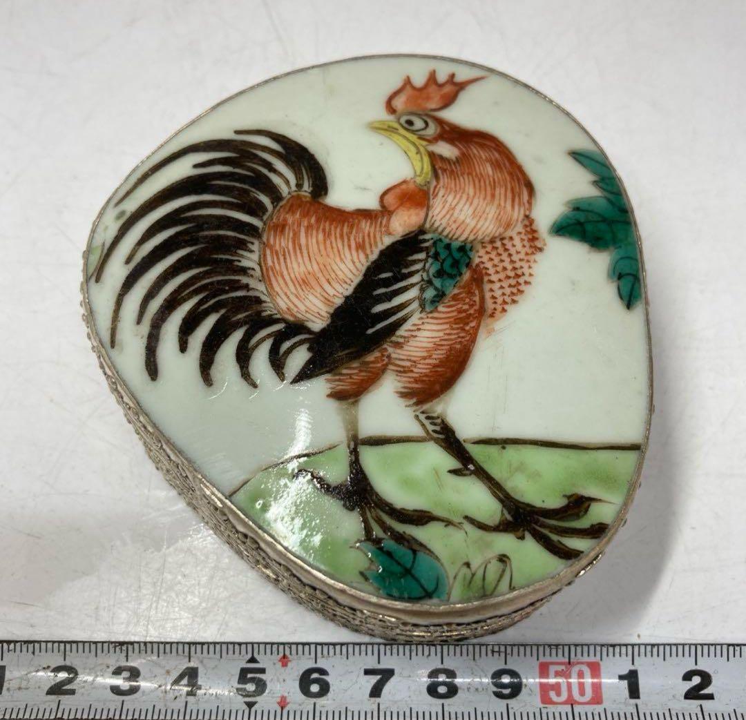 中国古玩 粉彩シャム銀蓋物