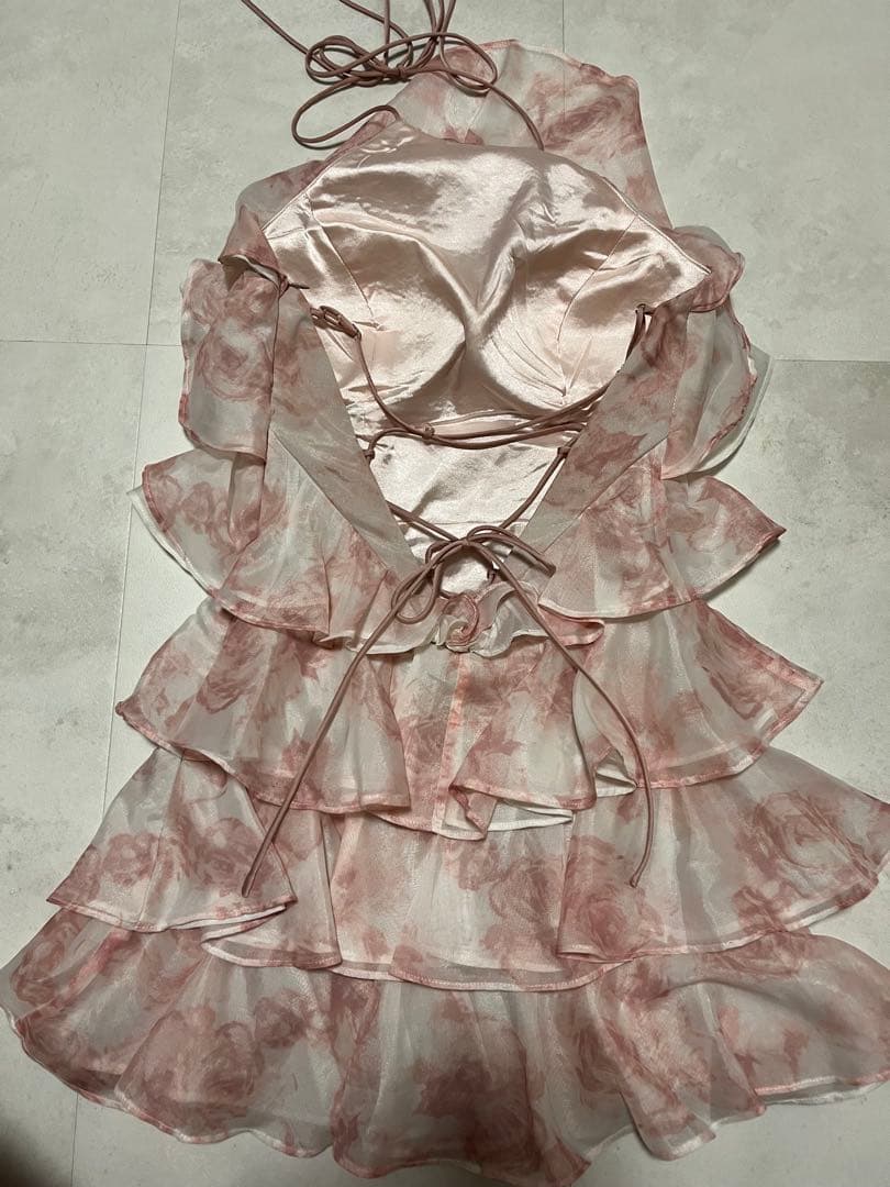 ROBE de FLEURS ピンク フリルドレス XS