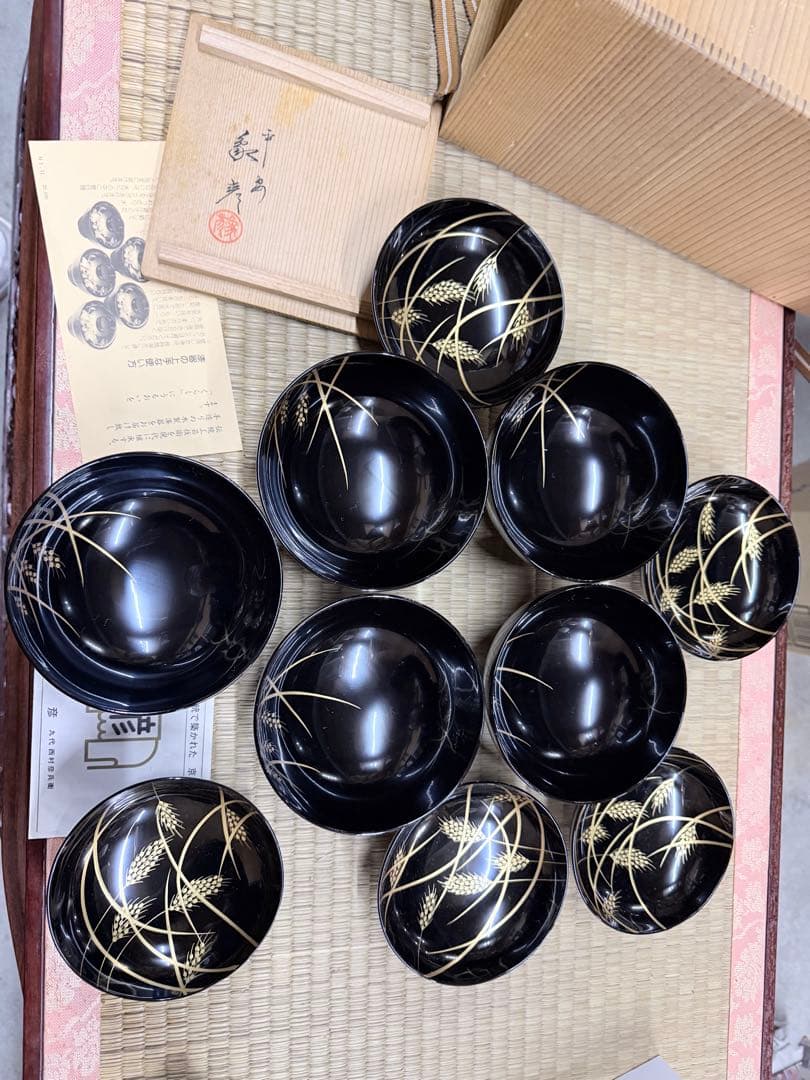 象彦製・黒塗り蒔絵碗 京都 平安象彦 稲穂蒔絵の通販はau PAY