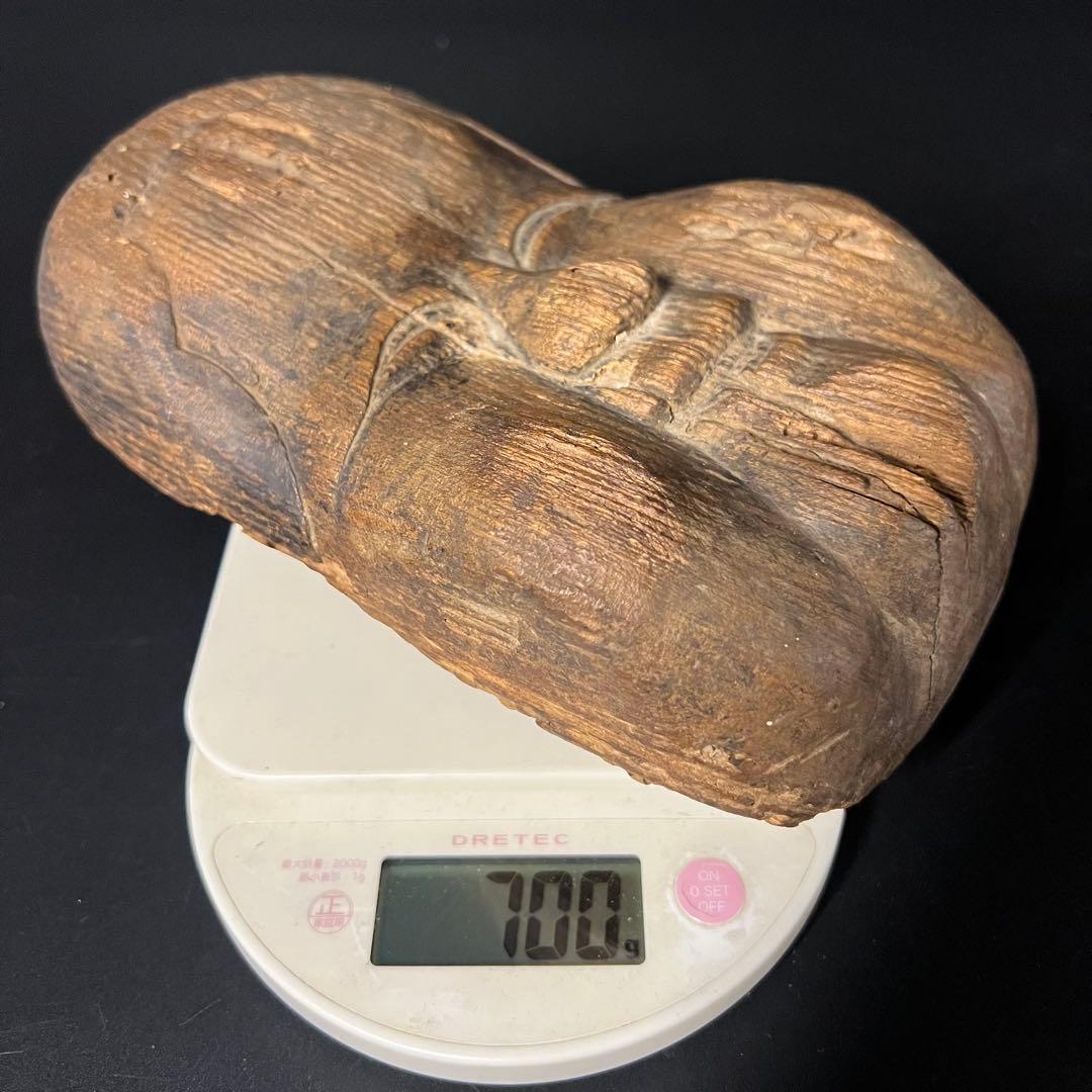 古美術庵々◎江戸時代 木彫 おかめ（阿亀）面 一木彫 民間信仰彫刻