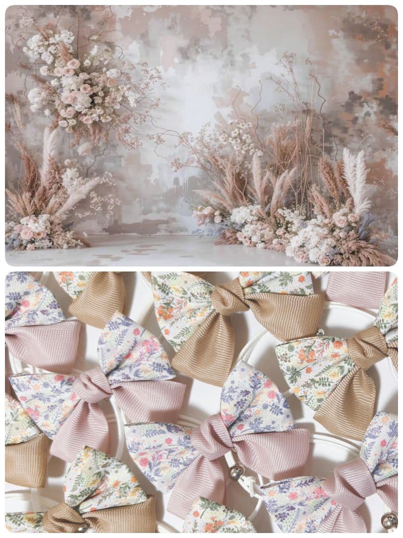 秋色花柄リボン90個 くすみカラー 業務用トリミングチョーカー ピンク