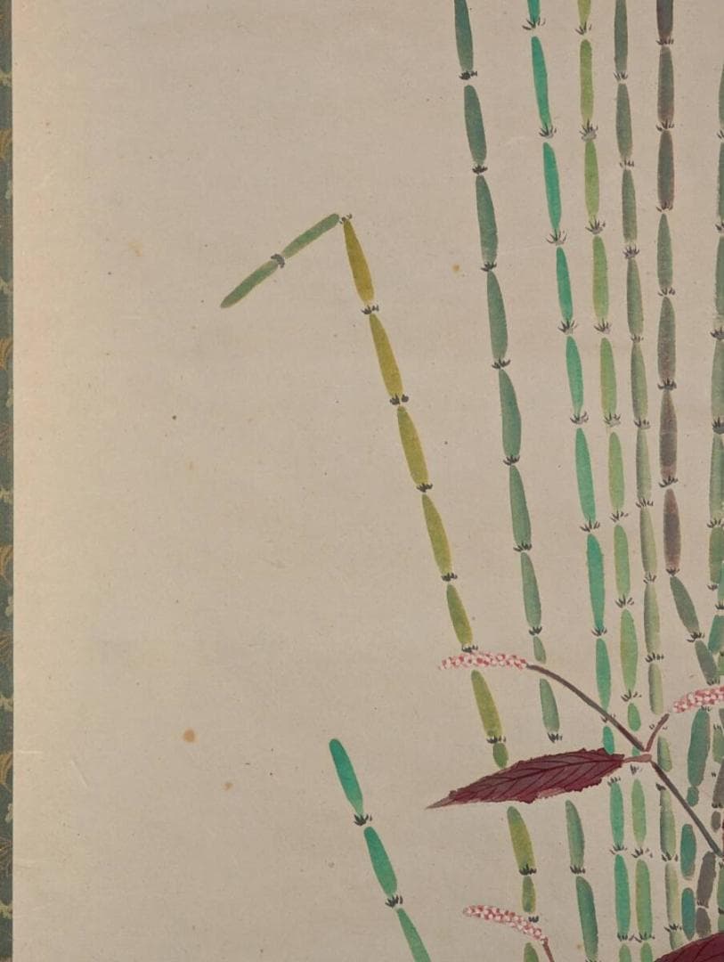 真作】掛軸 竹に小鳥図 気品ある彩色美 優雅な構図 雅趣あふれる