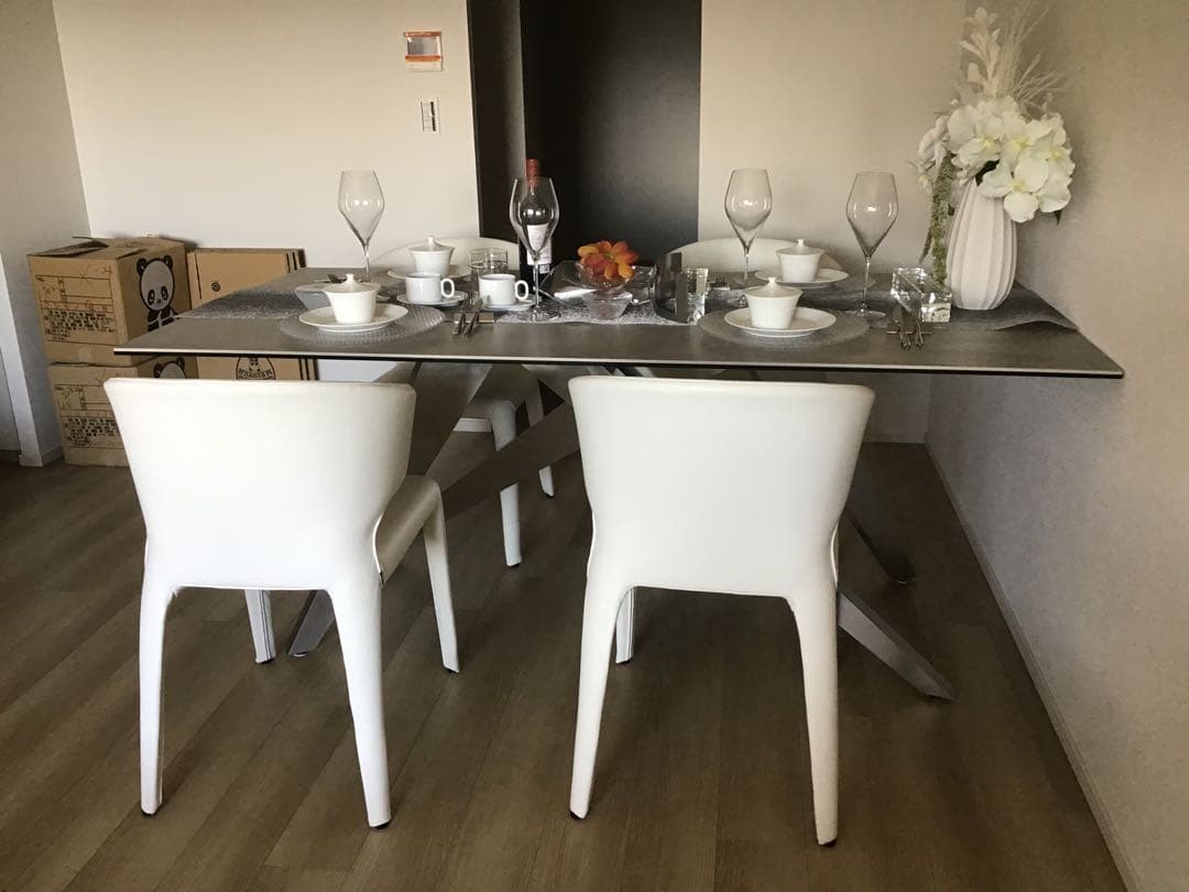 カッシーナ 367HOLA 白皮張りアームチェアー4組セット