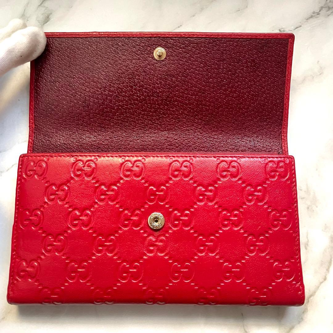 GUCCI グッチ フラップ 長財布　シマレザー　3つ折り財布　美品0114-⑤