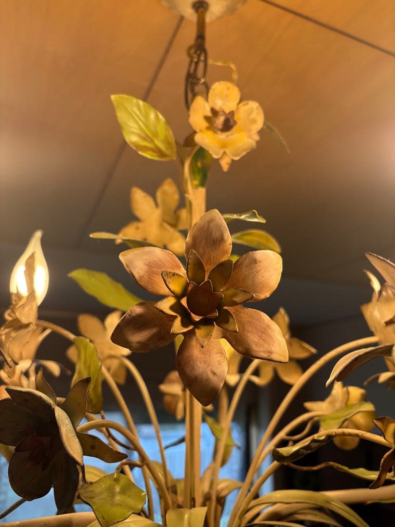 フランス アンティーク アイアン フラワーモチーフ 5灯シャンデリア