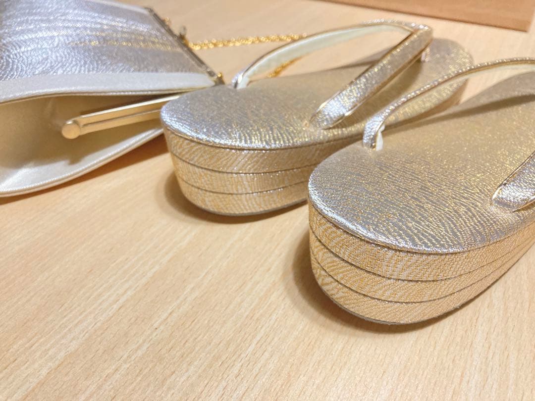 礼装用　佐賀錦の草履バッグセット　シャンパンゴールド　Lサイズ