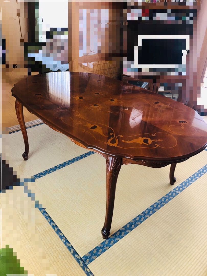 アンティーク　猫足　木製楕円形ダイニングテーブル