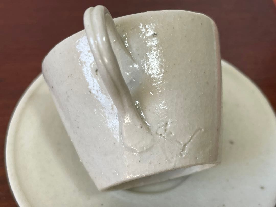 作家物 陶芸家 内田鋼一 白釉 カップアンドソーサー デミタス 銘あり